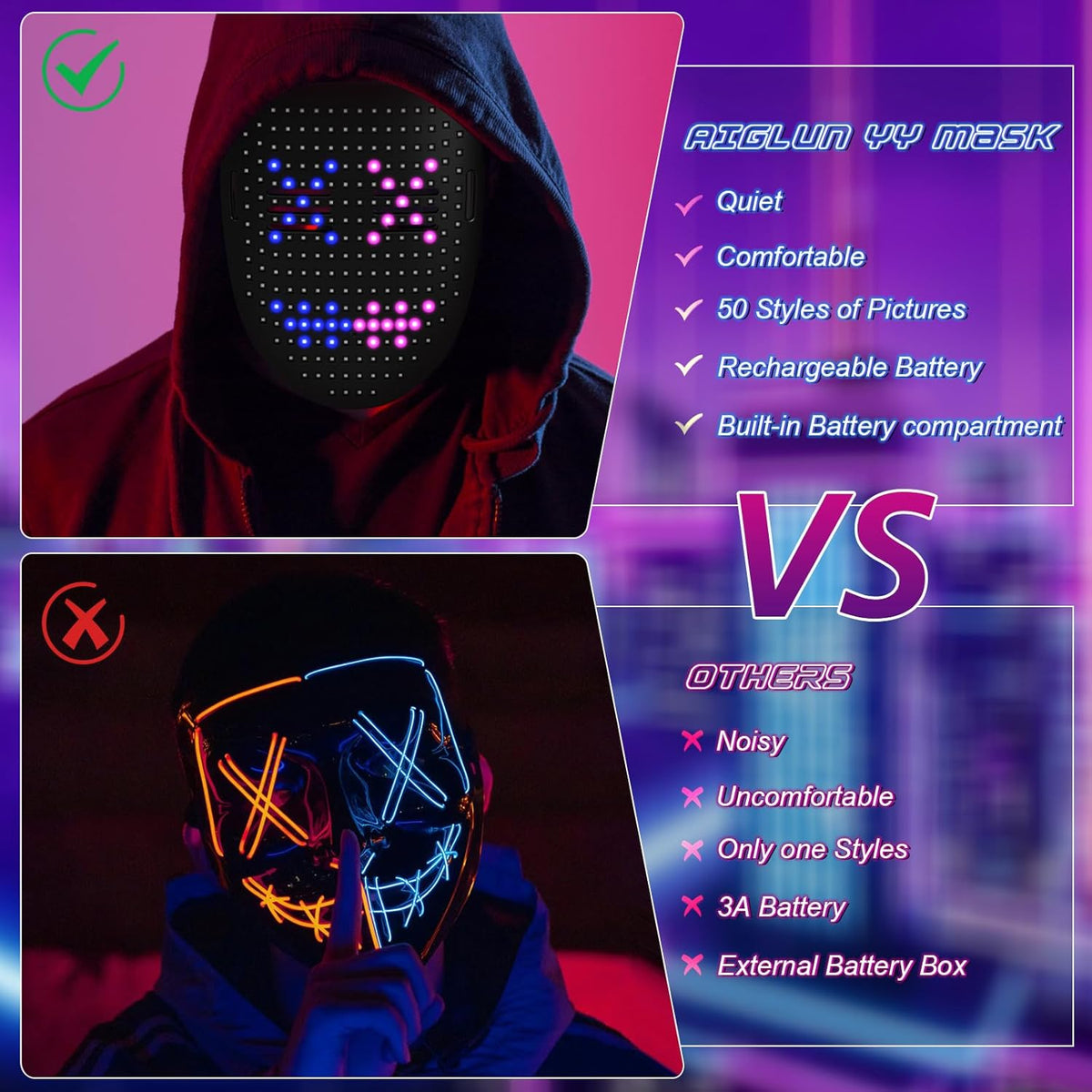 AIGLUN LED Face Transforming Mask with Gesture Control Fun - Cool stuff Halloween Cosplay and