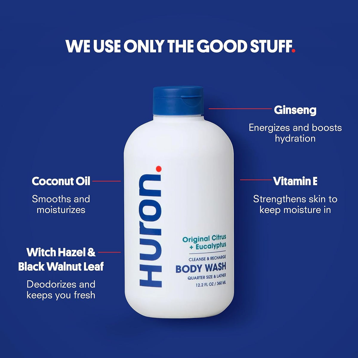 Huron Body Wash Scent Duo - Citrus + Eucalyptus & Sandalwood + Black Pepper Scents - Men’s Body