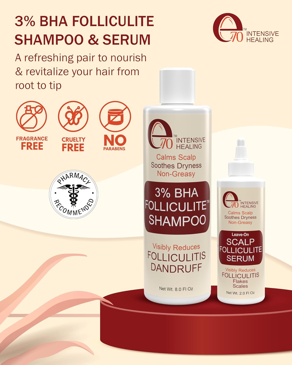 Folliculitis Treatment Shampoo & Serum with 3% BHA, Salicylic Acid, Tea Tree Oil & Chamomile