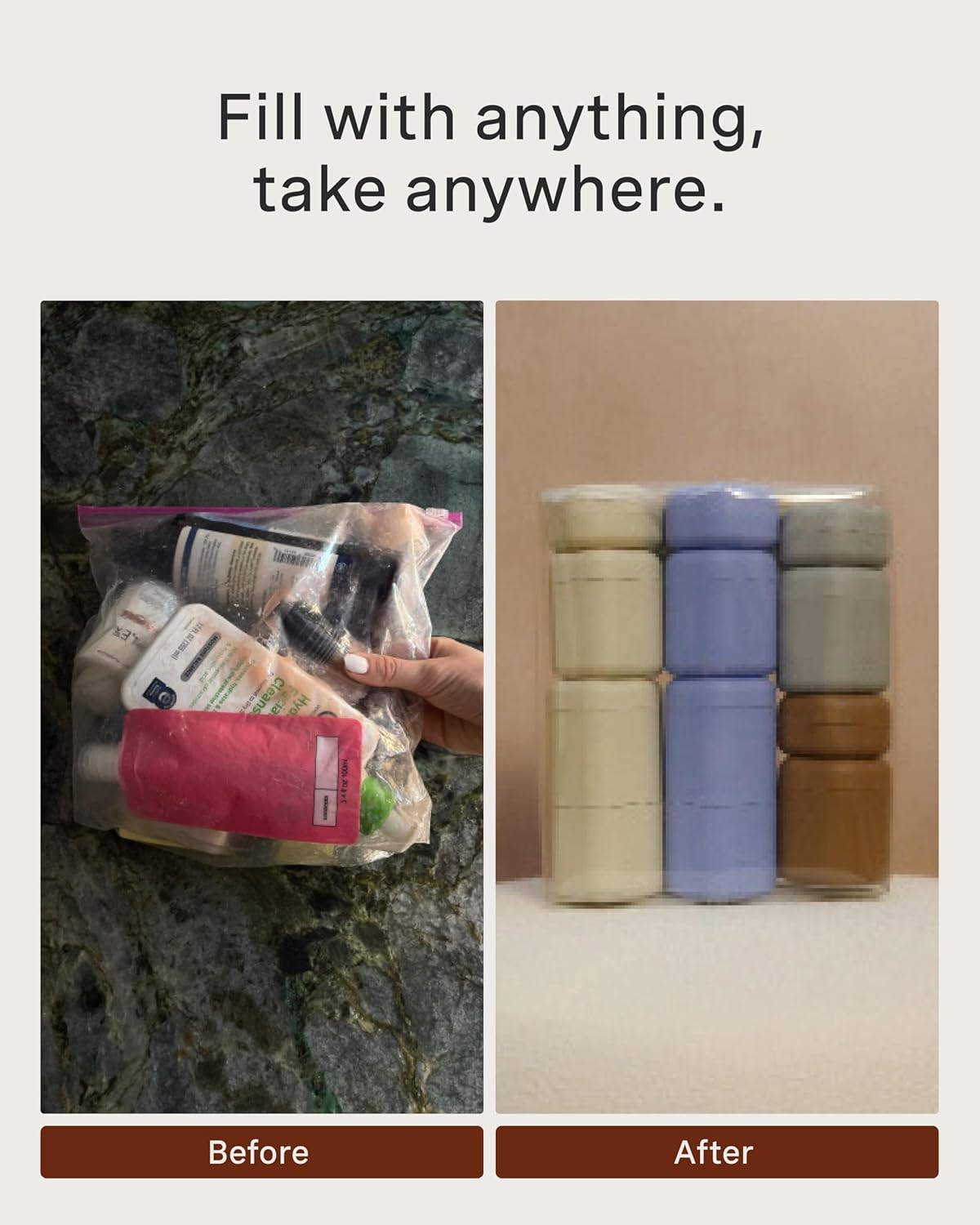 Cadence Travel Containers - Full Skincare Set - Magnetic Containers with Lids,Carry On Travel