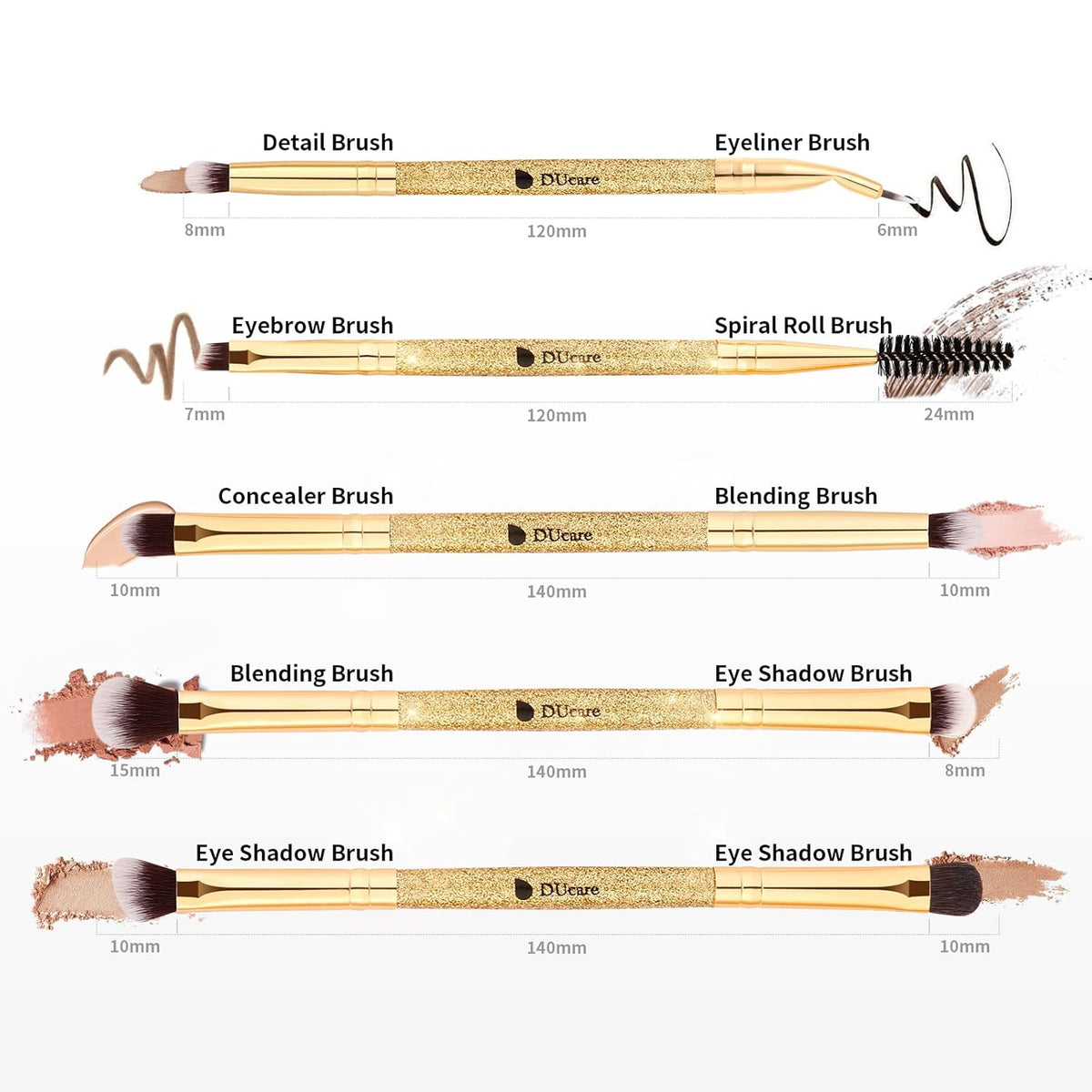 DUcare Eyeshadow Brushes Set Duo End Eye Makeup Brushes Professional Eyeshadow Brush set 5Pcs