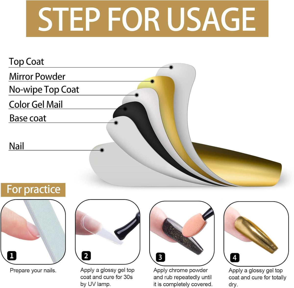 Artdone Chrome Nail Powder, Light Gold Iridescent Aurora Powder Metallic Mirror Effect Pigment