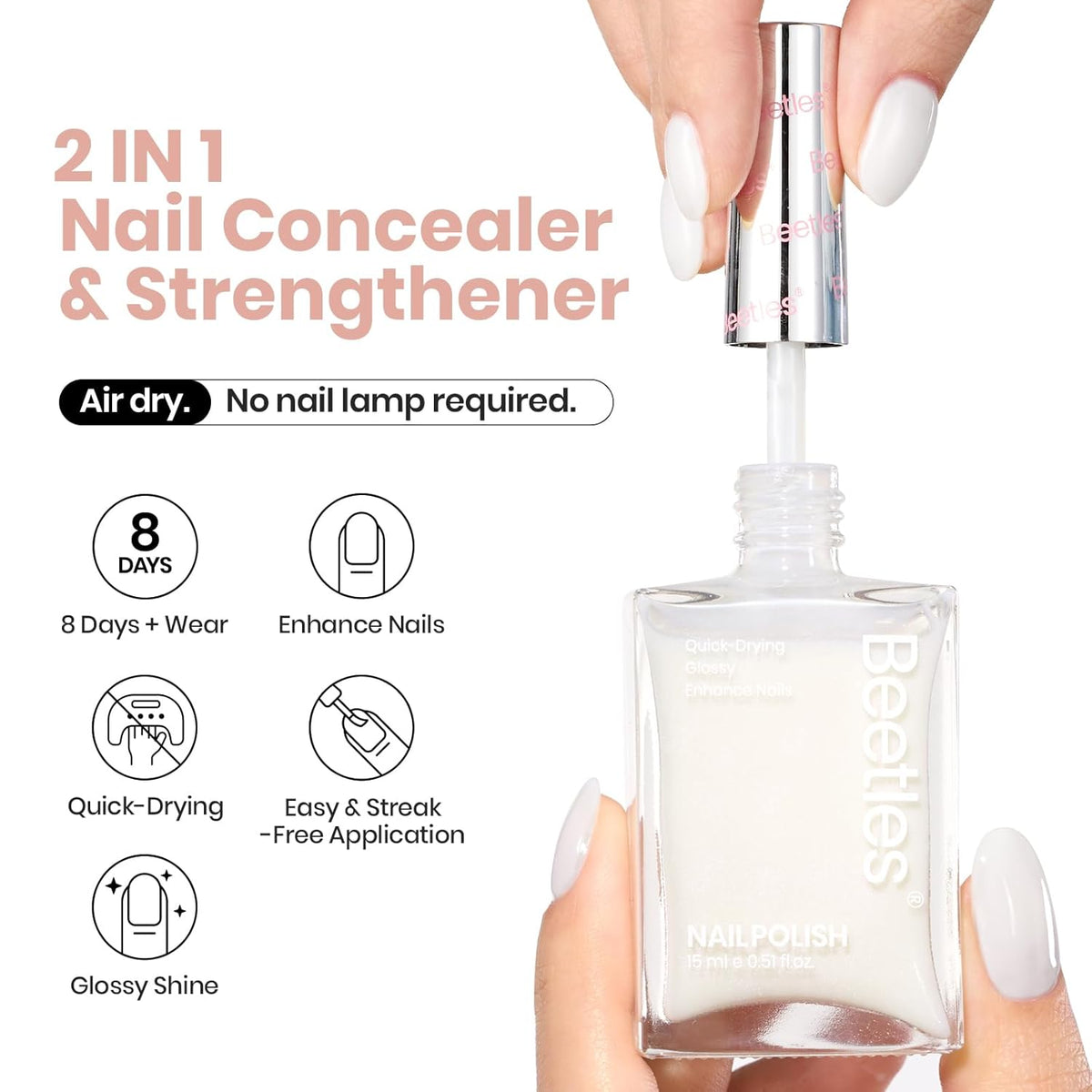 Beetles Nail Polish - Milky White Nail Polish Milk Cheese Color Nail Concealer Fast Dry Quick