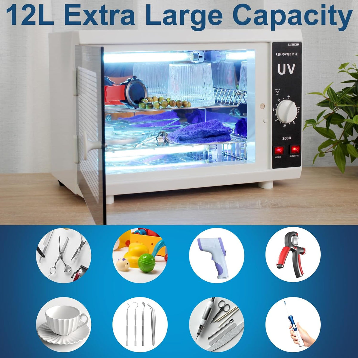 [𝟮 𝗨𝗹𝘁𝗿𝗮𝘃𝗶𝗼𝗹𝗲𝘁 𝗟𝗶𝗴𝗵𝘁𝘀] 12L Extra-Large Box UV Light Nail Tool Cleaning Machine