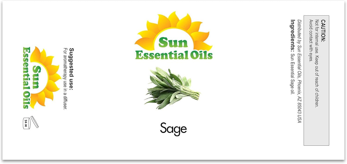 Sun Essential Oils – Sage Essential Oil 4 oz with Dropper for Diffuser, Skin, Aromatherapy Massage