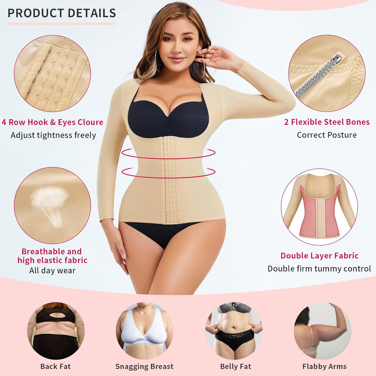 Gotoly Women Waist Trainer Corset Tummy Control Shapewear Upper Arm Shaper Post Surgical Slimmer