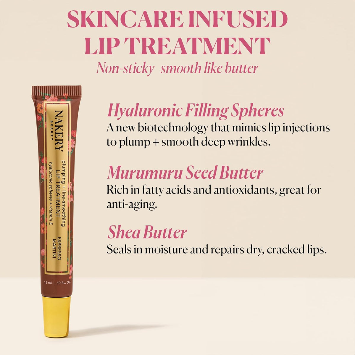 Nakery Plumping Lip Treatment for Dry Cracked Lips - Line Smoothing Lip Plumper for Women with