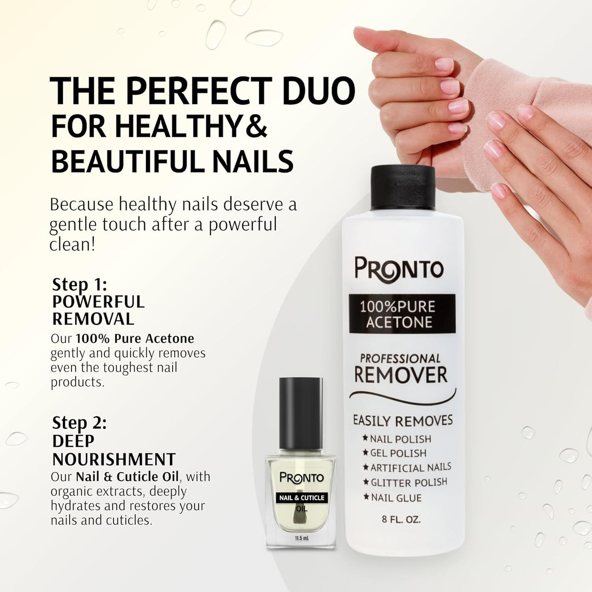 Pronto 8 Oz 100% Pure Acetone Nail Polish Remover and Cuticle Oil, Pure Acetone for All Nail Polish