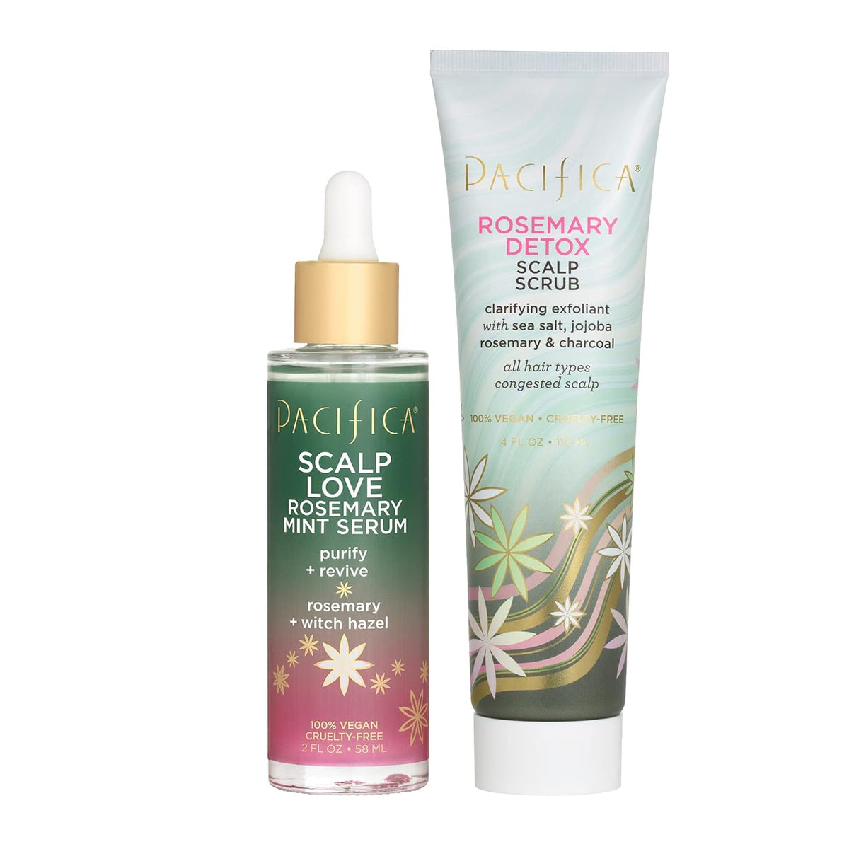 Pacifica Serum and Scalp Scrub Set – Rosemary Mint Scalp Love with Witch Hazel for Detox and Dry