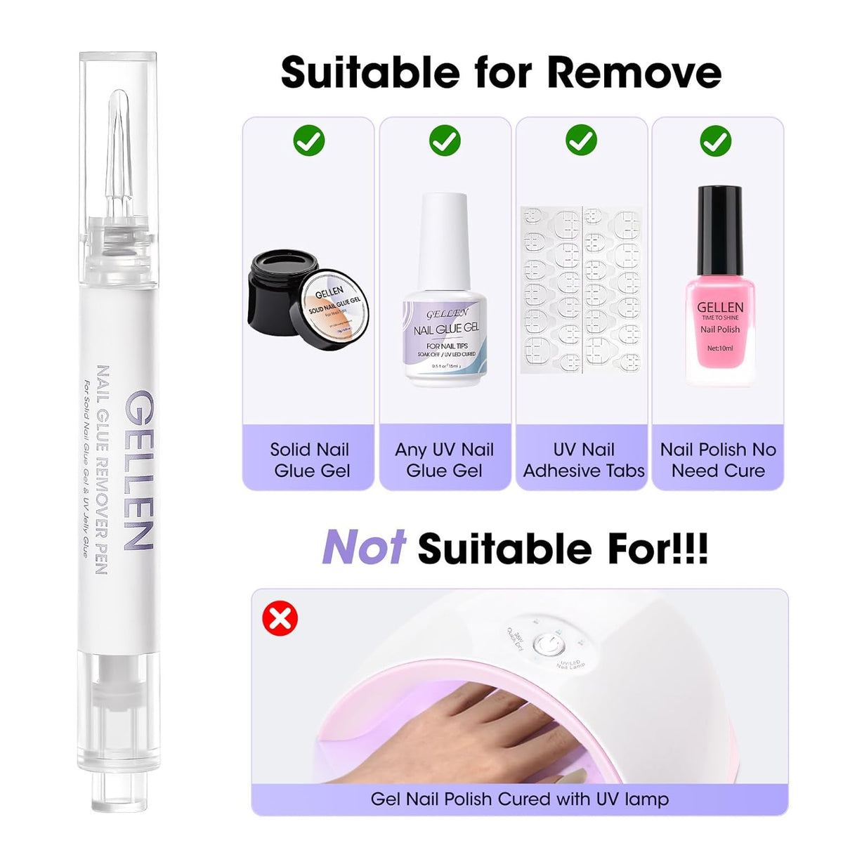 Gellen Nail Glue Remover 5 Pcs, Glue Remover Pen for Press on Nails, Non Acetone Press on Removal