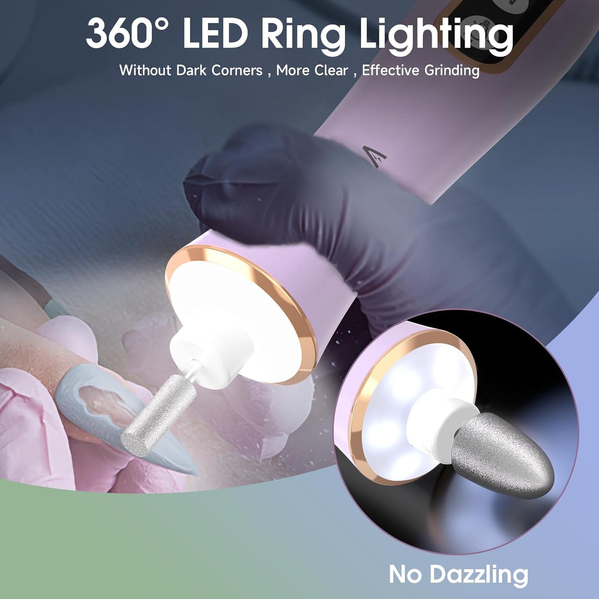 Professional Manicure Pedicure Kit with 360° LED Light&10 Speeds&Memory Mode with Case, Cordless