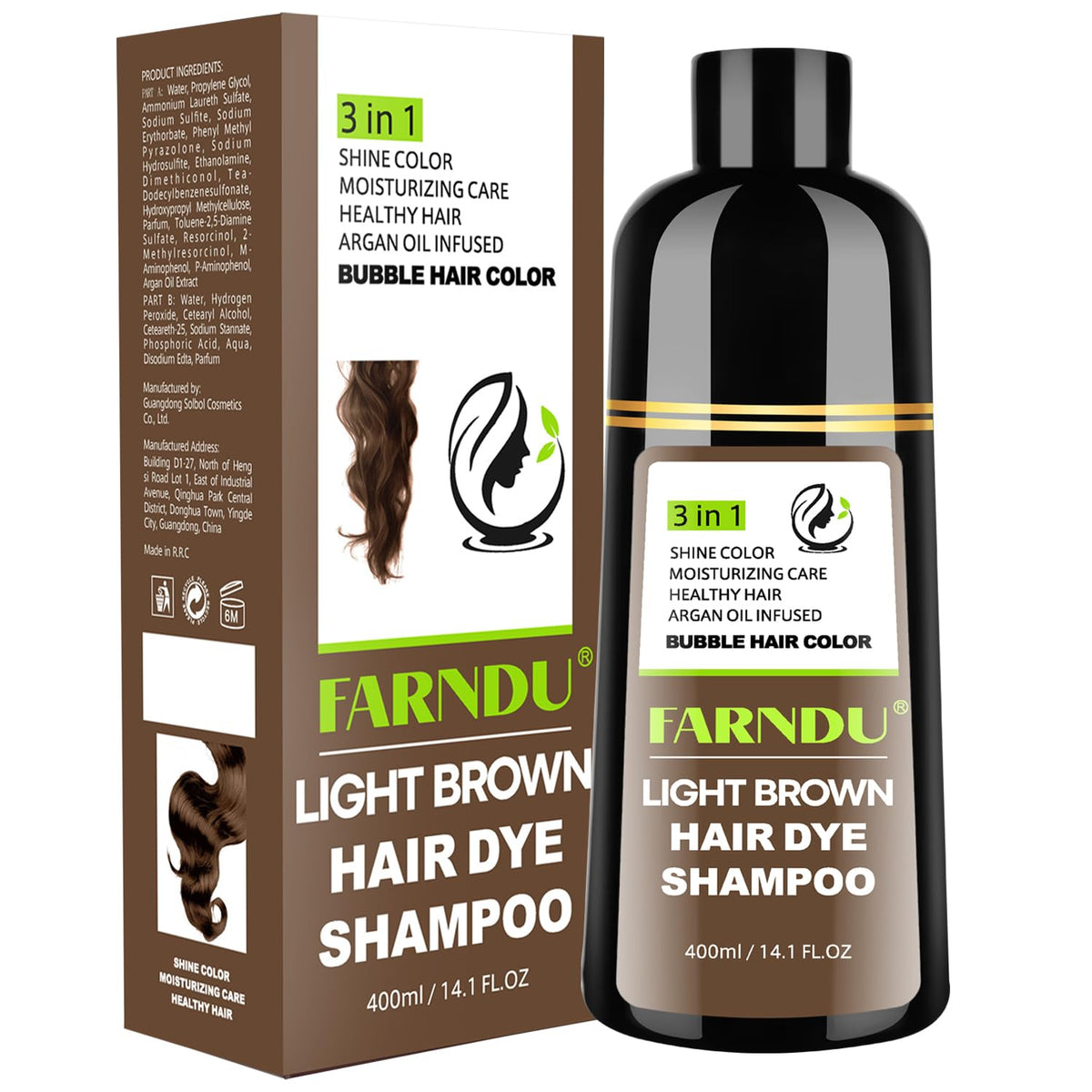 Light Brown Hair Dye Shampoo for Women Men, Instant Gray Hair Coverage Natural Herbal Hair Color