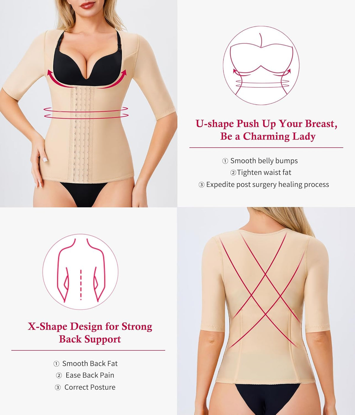 Gotoly Women Waist Trainer Corset Tummy Control Shapewear Upper Arm Shaper Post Surgical Slimmer
