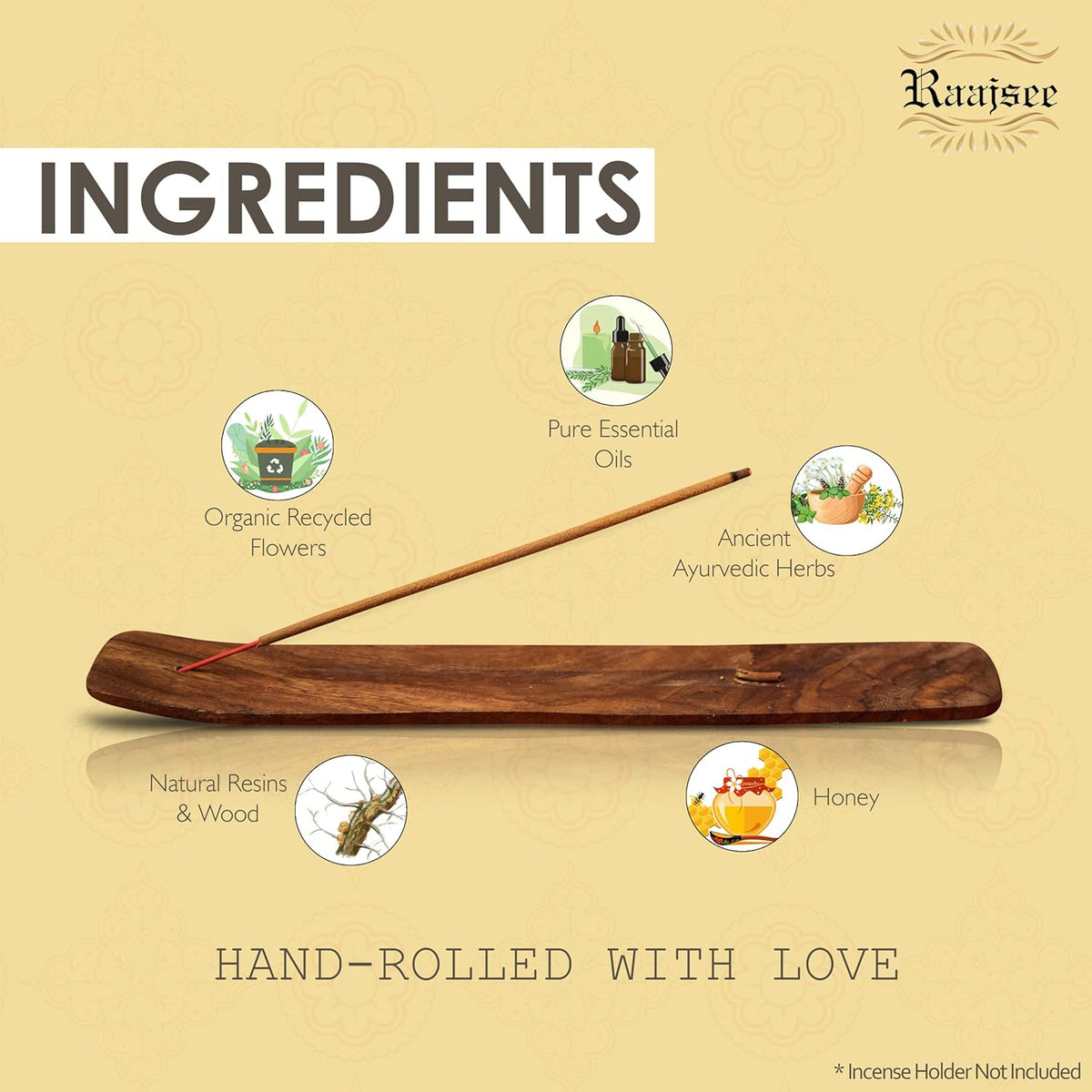 Raajsee Palo Santo Incense Sticks (180 GMS), 100% Pure Organic Natural Hand Rolled Free from