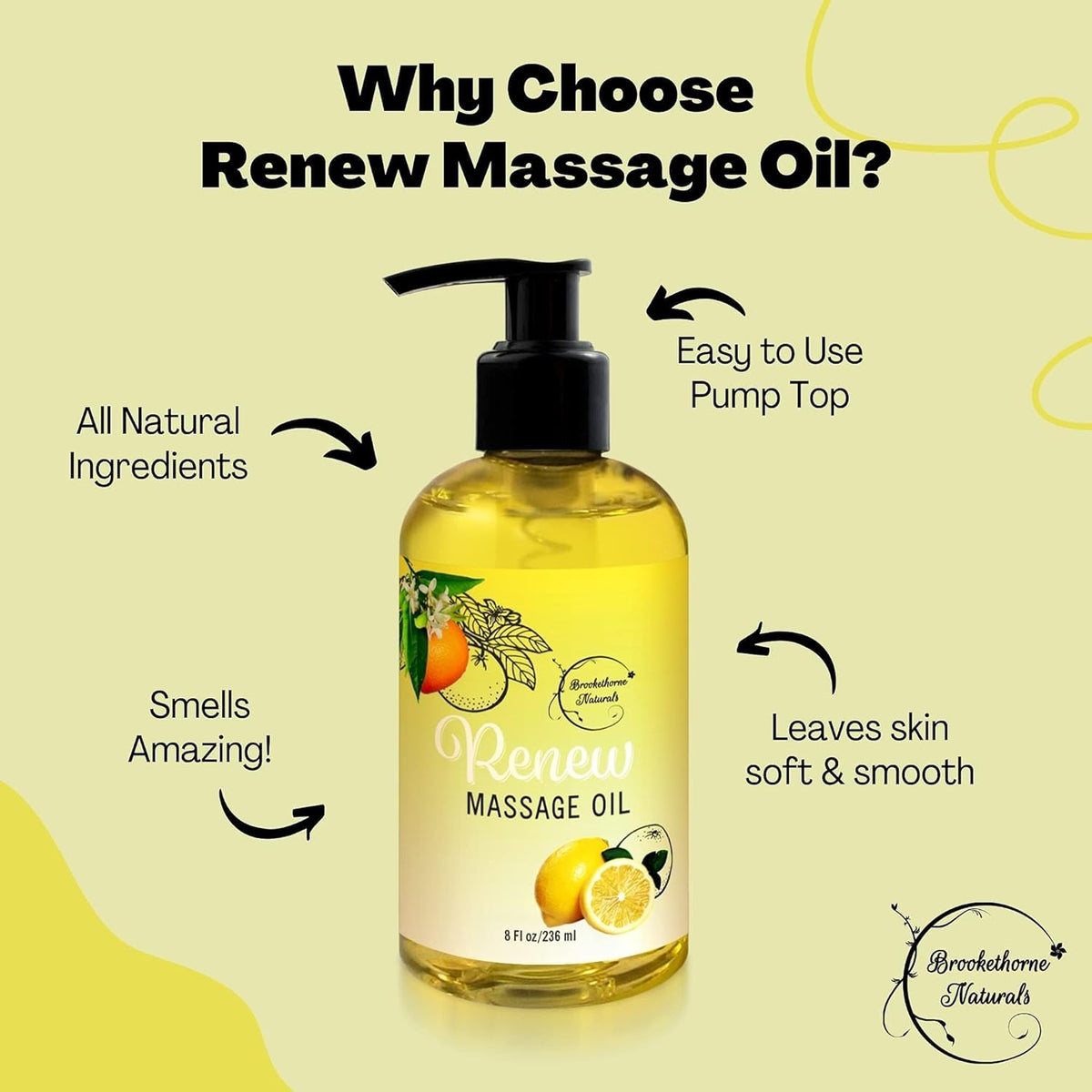 Renew Massage Oil with Orange, Lemon & Peppermint Essential Oils - Great for Massage Therapy or