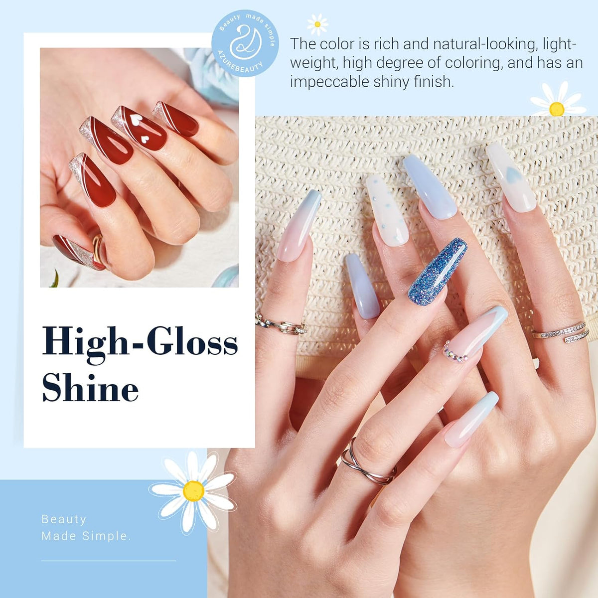 AZUREBEAUTY Dip Powder Nail Kit Starter Spring Summer Blue Red Green Glitter 31 Pcs 20 Colors