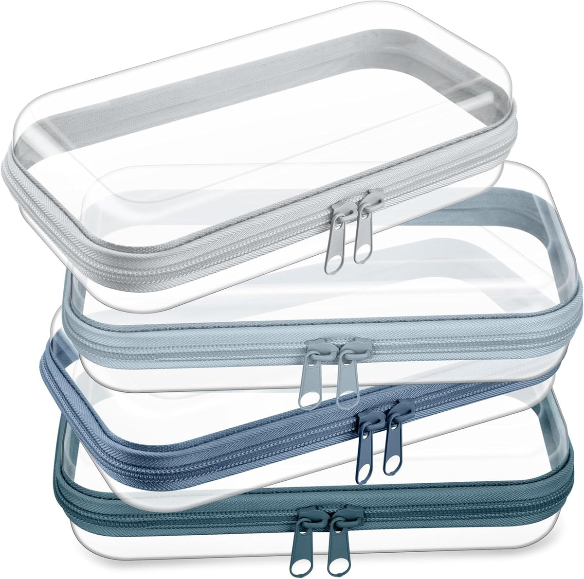 Hoolerry 4 Pcs Hard Clear Zipper Case Makeup Bags Plastic Pencil Pouch Transparent Storage Box