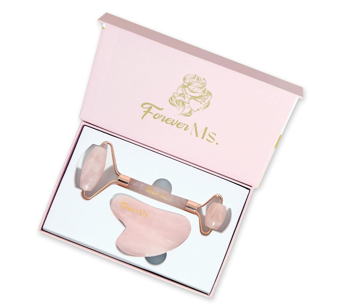 Face Roller & Gua Sha Set - Brazilian Certified Rose Quartz Stone - Natural Anti-Aging Facial