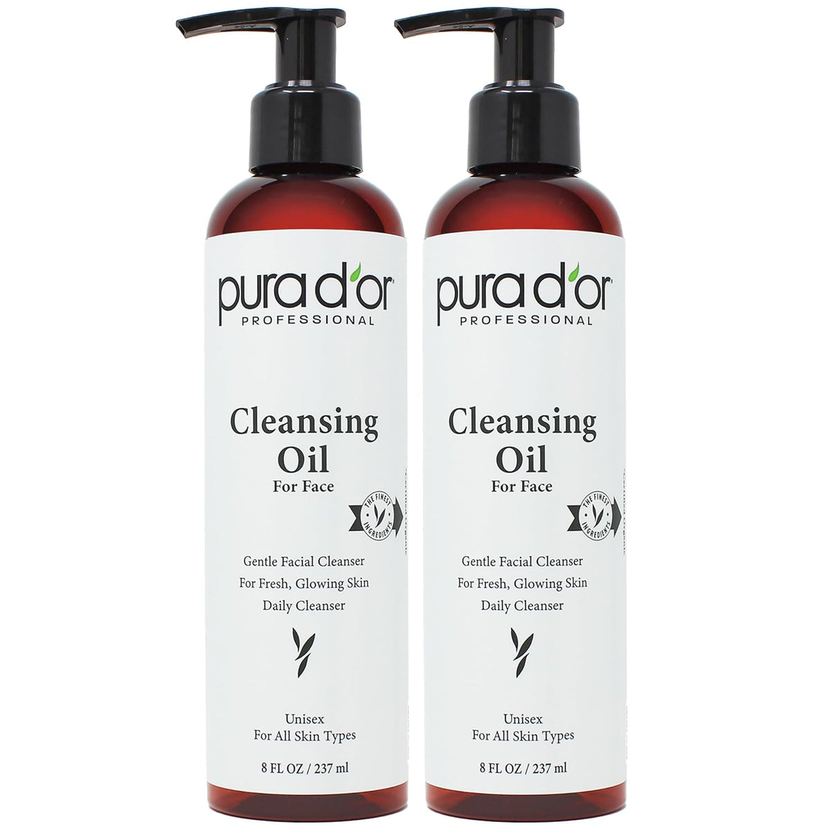 PURA D'OR Facial Cleansing Oil (8 Oz x2 = 16 Oz) Nourishing Botanical Blend with & Vitamin, Jojoba