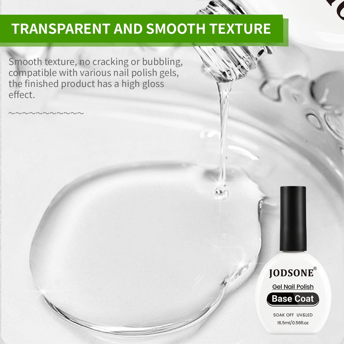 JODSONE 2Pcs 16.5ml Top Coat Base Coat Gel Polish Set No Wipe Clear Long Lasting Need U V Lamp
