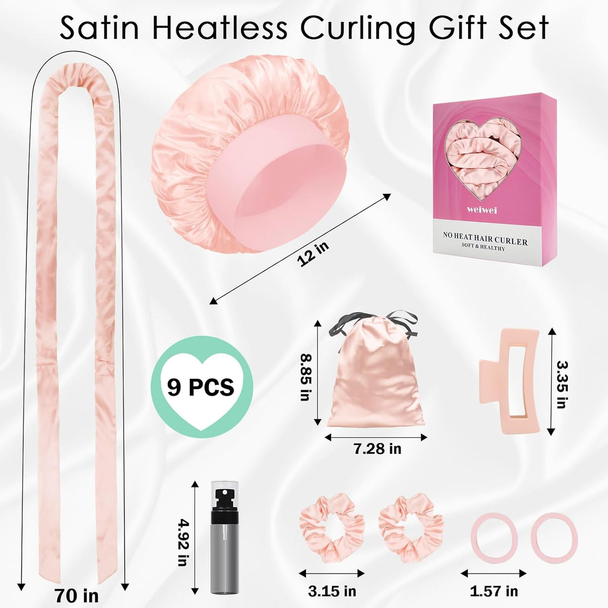 weiwei Satin Heatless Curls Overnight Hair Curler Headband, No Heat Curls Overnight Hair Curlers to