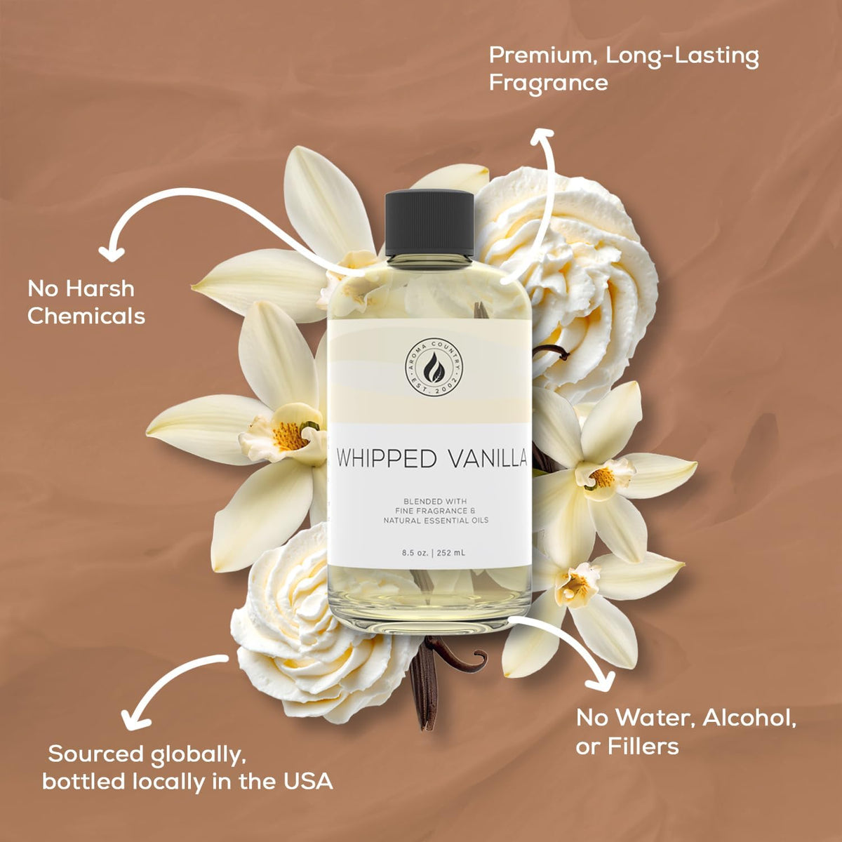 Aroma Country Whipped Vanilla Diffuser Oil - Luxury Essential Oils for Diffuser Refill & Air