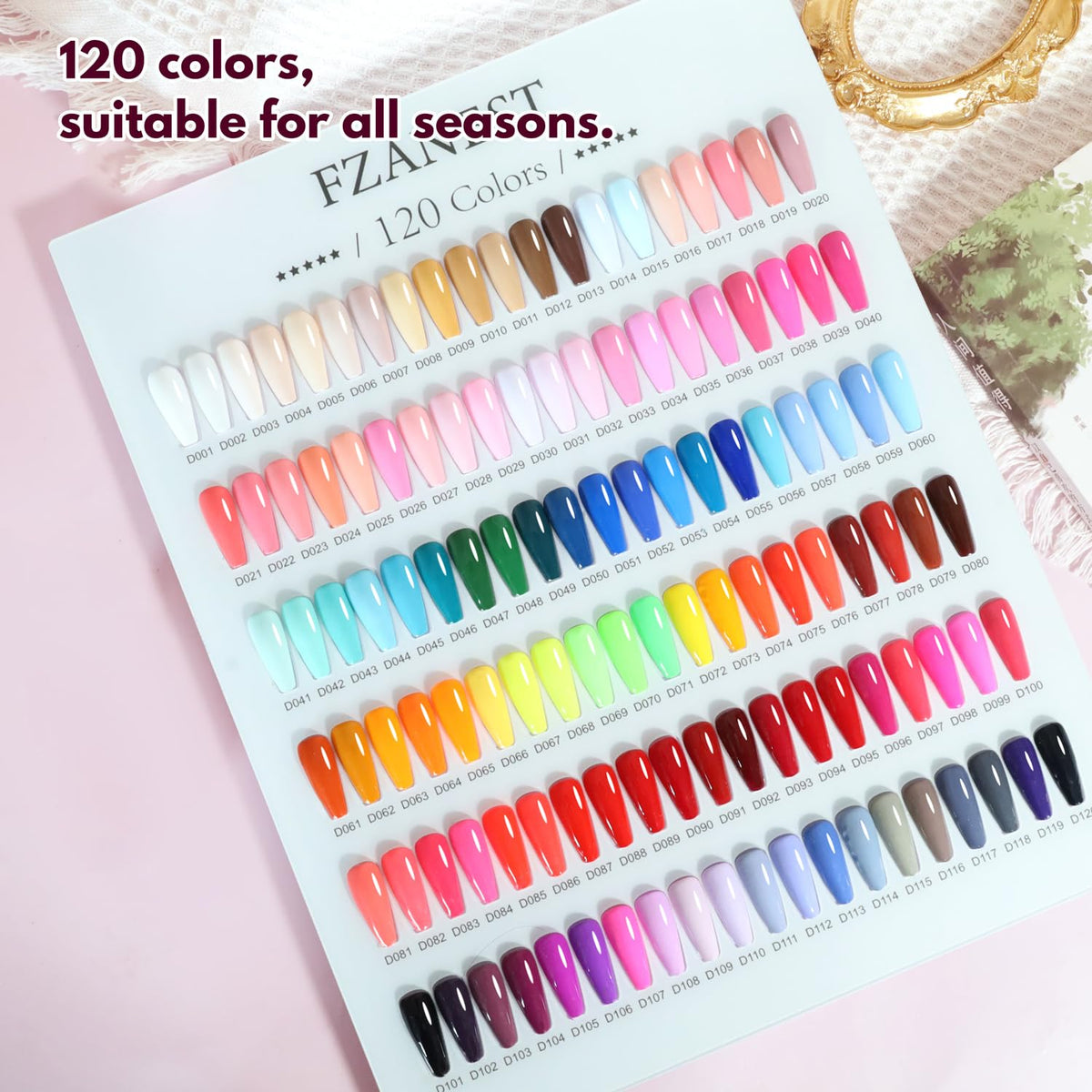 FZANEST 130Pcs 15ml Gel Nail Polish Set With Rubber Base Top Matte Coat 120 Colors Pink Nude Red