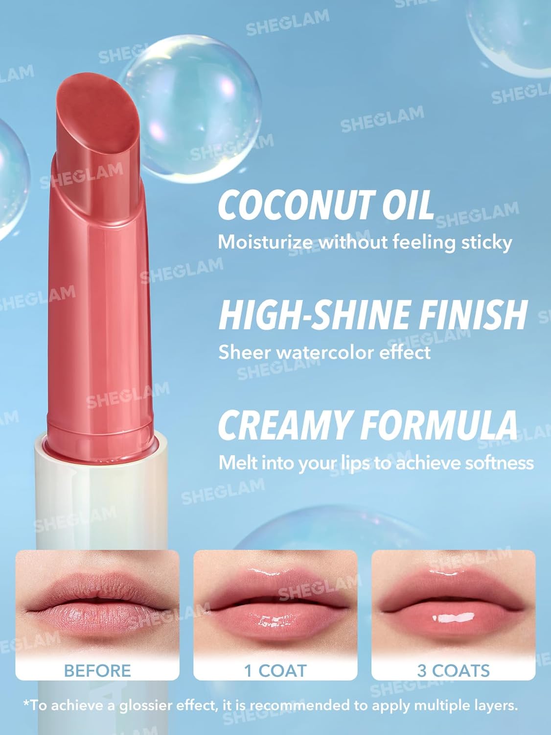 SHEGLAM PoutPerfect Moisturizing Solid Lip Gloss Non Sticky Lipstick with Coconut Oil - Pink