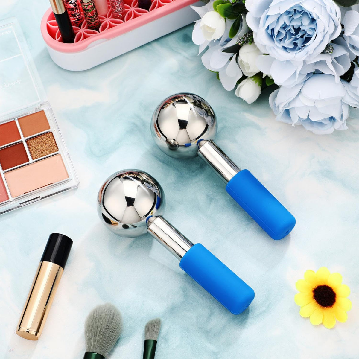 Baderke 2 Pcs Ice Globes for Face Stainless Steel Cooling Globes Unbreakable Cooling Roller Women