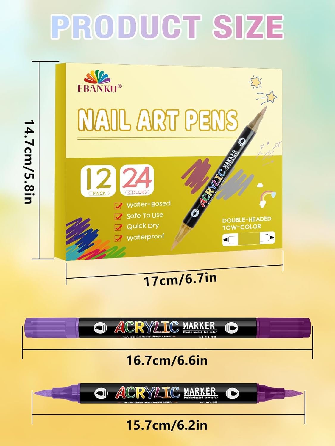 EBANKU 24 Color Nail Art Pens Set 3D Acrylic Paint Nail Art Quick-Drying Nail Point Dotting Liner