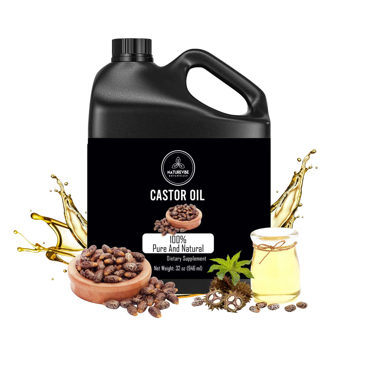 Naturevibe Botanicals Castor Oil 32 Ounces | 100% Pure and Natural | Great for Skin Care and Hair