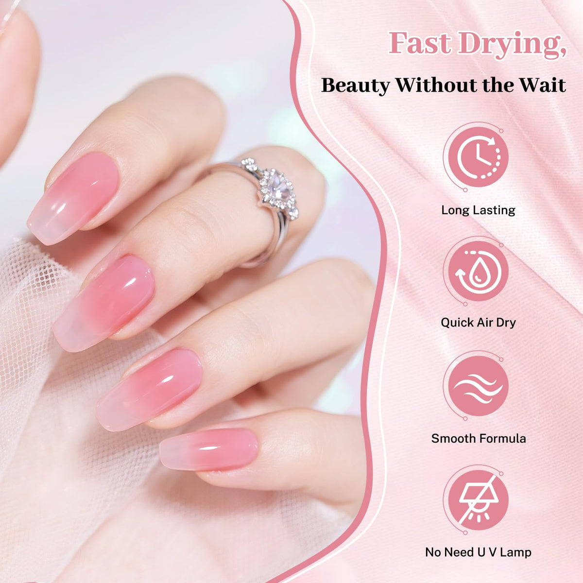 16.5ml Jelly Rose Pink Nail Polish Large Volume Quick Dry Nail Polish, Long Lasting Shine