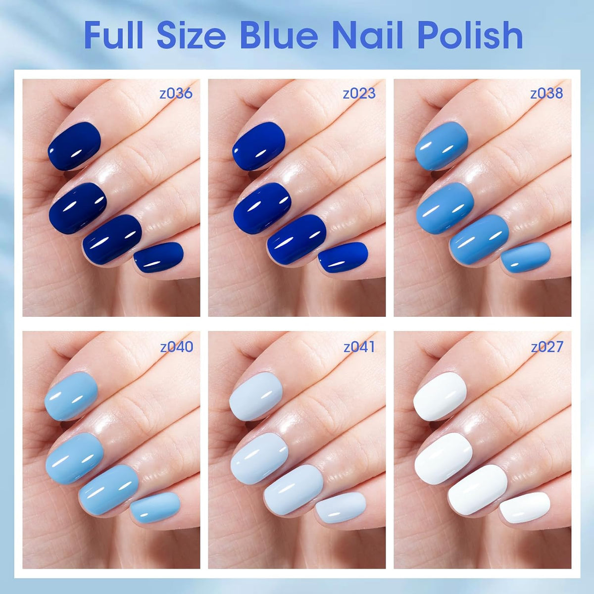 GELLEN Blue Nail Polish, Bright Navy Royal Baby Ocean Cobalt Blue White 6 Colors Set, insta Air Dry
