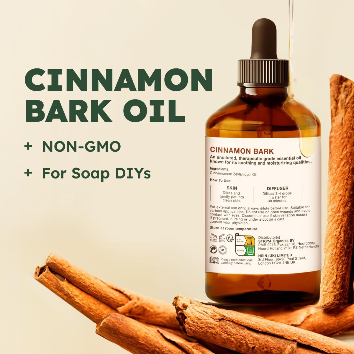 Kukka Cinnamon Essential Oil for Skin & Diffuser - 4 Fl Oz - Cinnamon Oil, Aromatherapy and