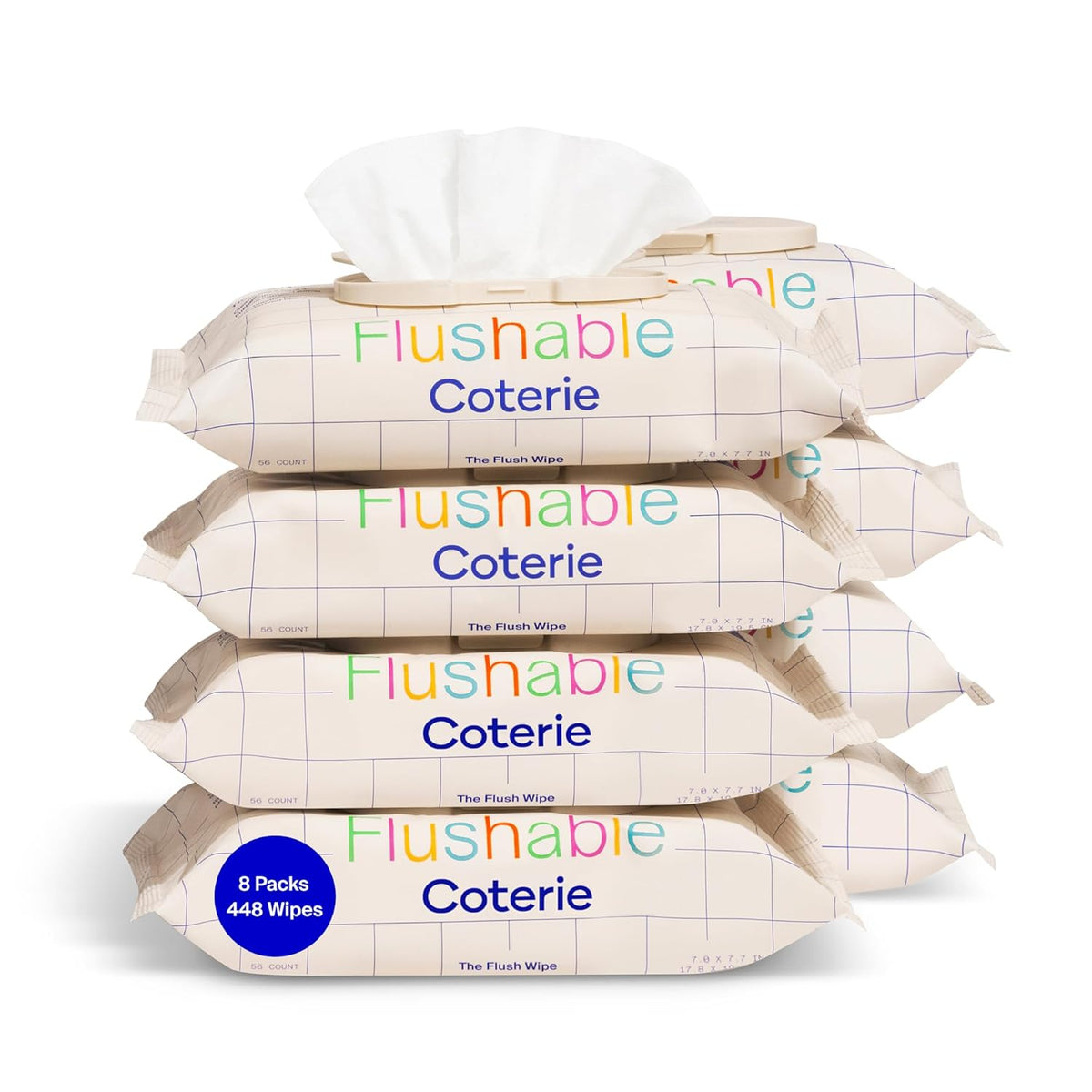 Coterie Flushable Wipes for Sensitive Skin, Hypoallergenic, 99% Water, Plant-Based Fibers, Sewer +