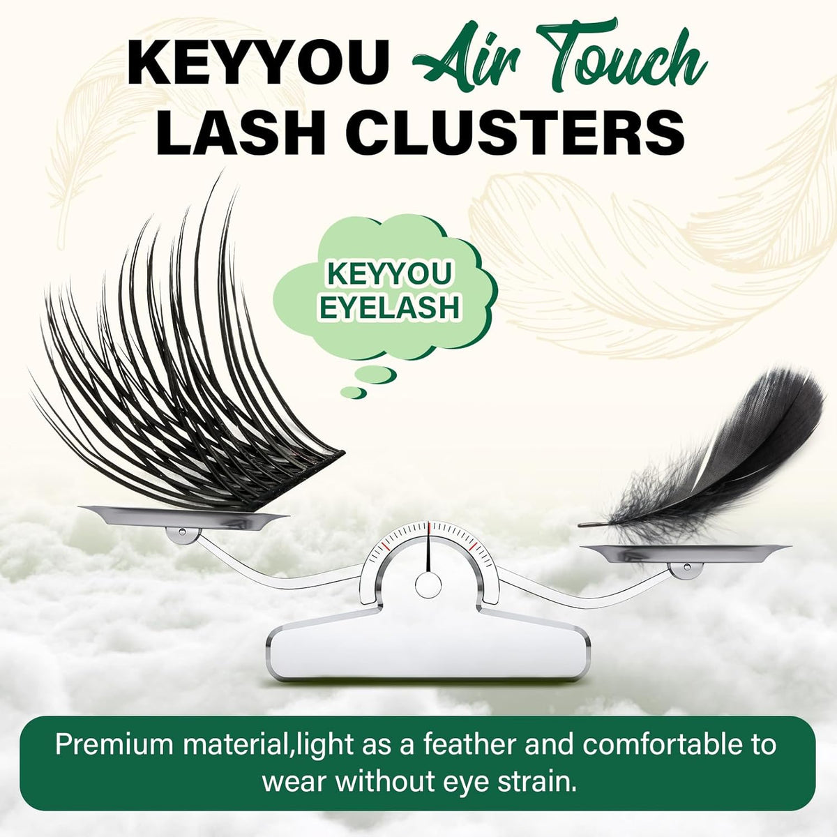 KEYYOU Lash Clusters 144pcs Individual Lashes D Curl 16mm Eyelash Clusters Super Lightweight Air