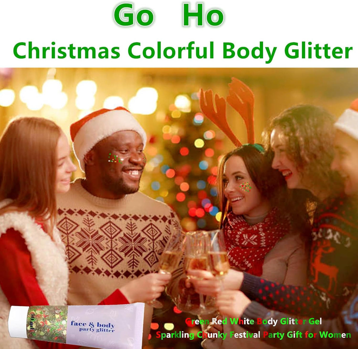 Go Ho Christmas Body Hair Face Glitter Gel,Christmas Glitters Face Paint,Holographic Colorful