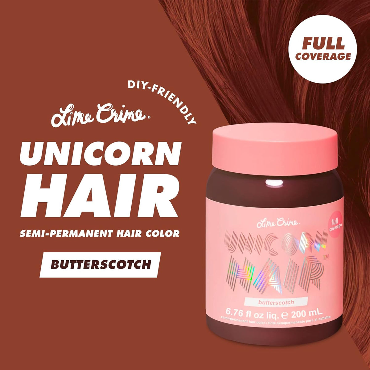 Lime Crime Full Coverage Unicorn Hair Dye, Butterscotch - Damage-Free Semi-Permanent Hair Color