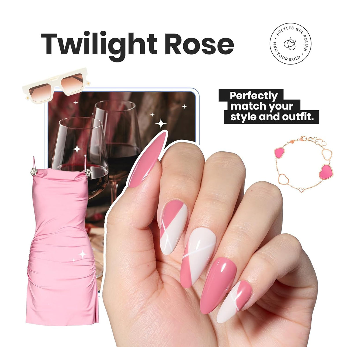 Beetles Nail Polish Set - Twilight Rose 6 Colors Quick Dry Baby Pink Burgundy Red Purple Plum