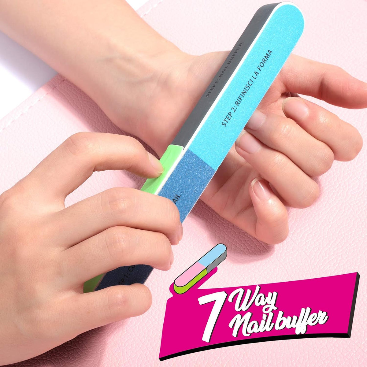 FANDAMEI Nail File and Buffer, Professional Manicure Tools Kit. 8PCS Rectangular Nail Buffer Block