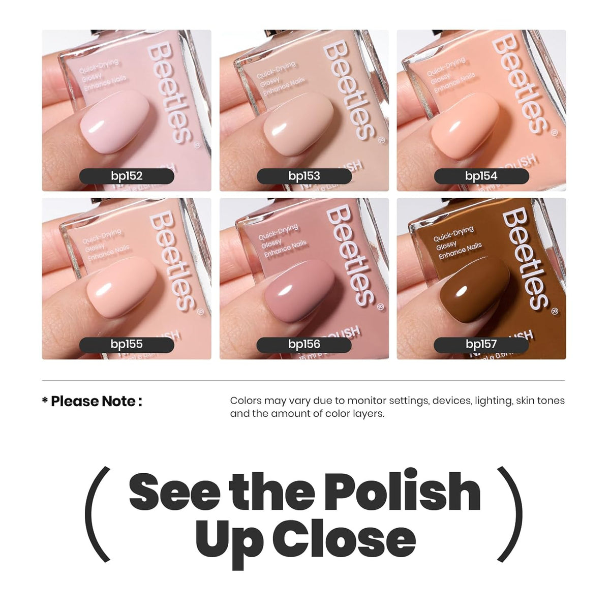 Beetles Nude Nail Polish Set Coconut Mousse 6Pcs, Pink Nail Fast Drying Long Lasting Neutral Brown