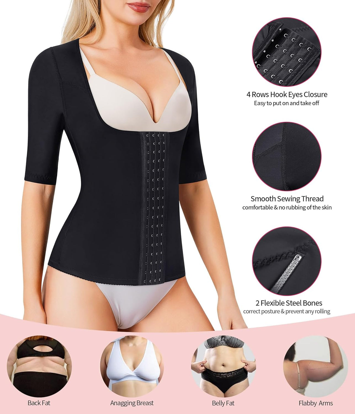 Gotoly Women Waist Trainer Corset Tummy Control Shapewear Upper Arm Shaper Post Surgical Slimmer