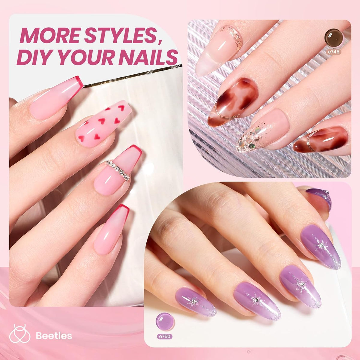 Beetles Jelly Gel Nail Polish Set, 53PCS 36 Colors Jelly Pink Milky White Red Black Blue Green