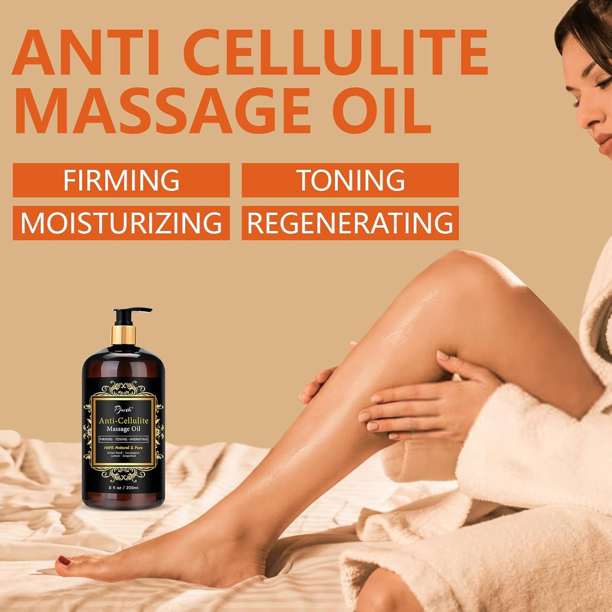 Anti Cellulite Massage Oil & Hot Cream Set with Massager, Natural Cellulite Remover, Oil & Massager