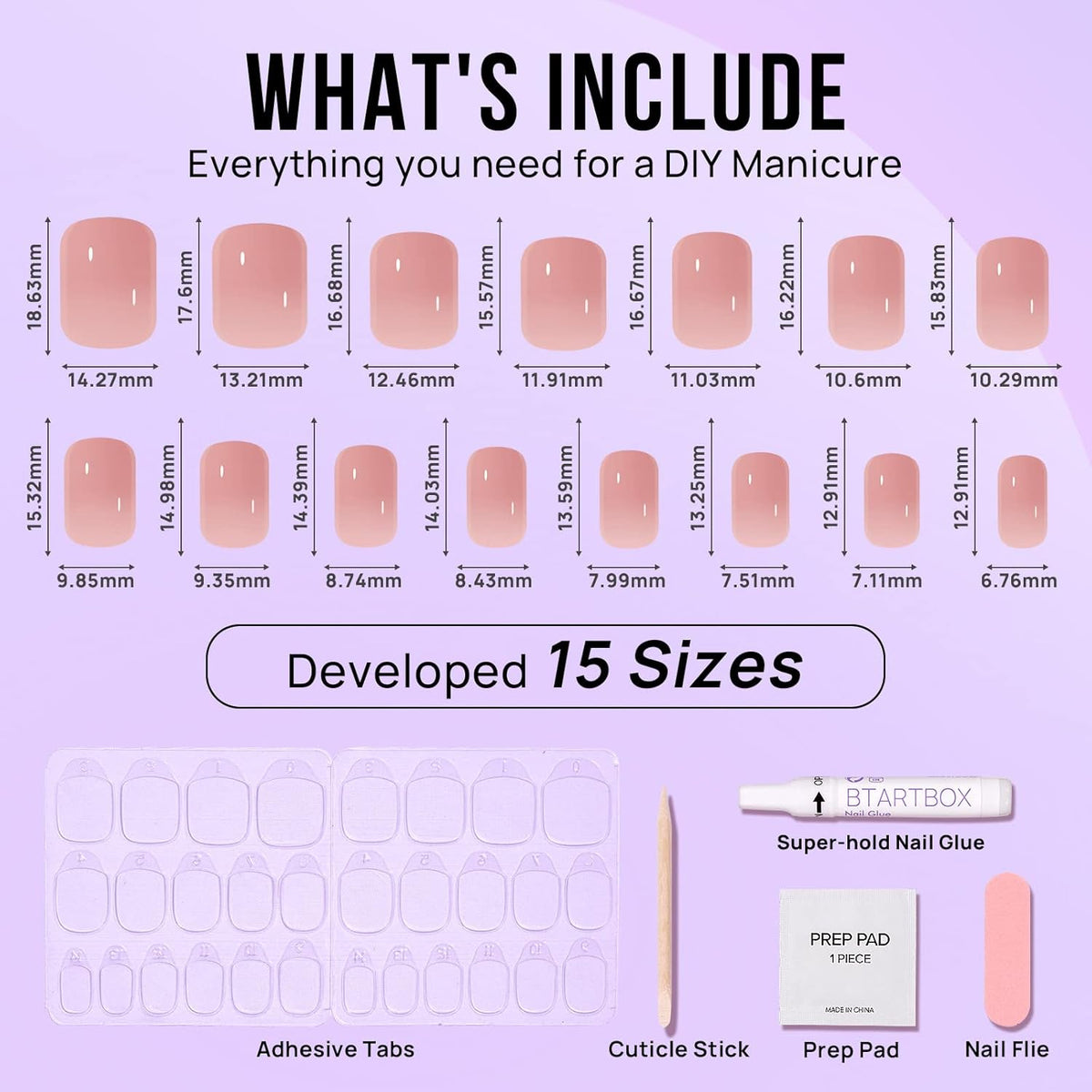 BTArtbox Press On Nails Short - Nude Square Nail Tips Glue On Nails, Reusable Stick On Nails in 15