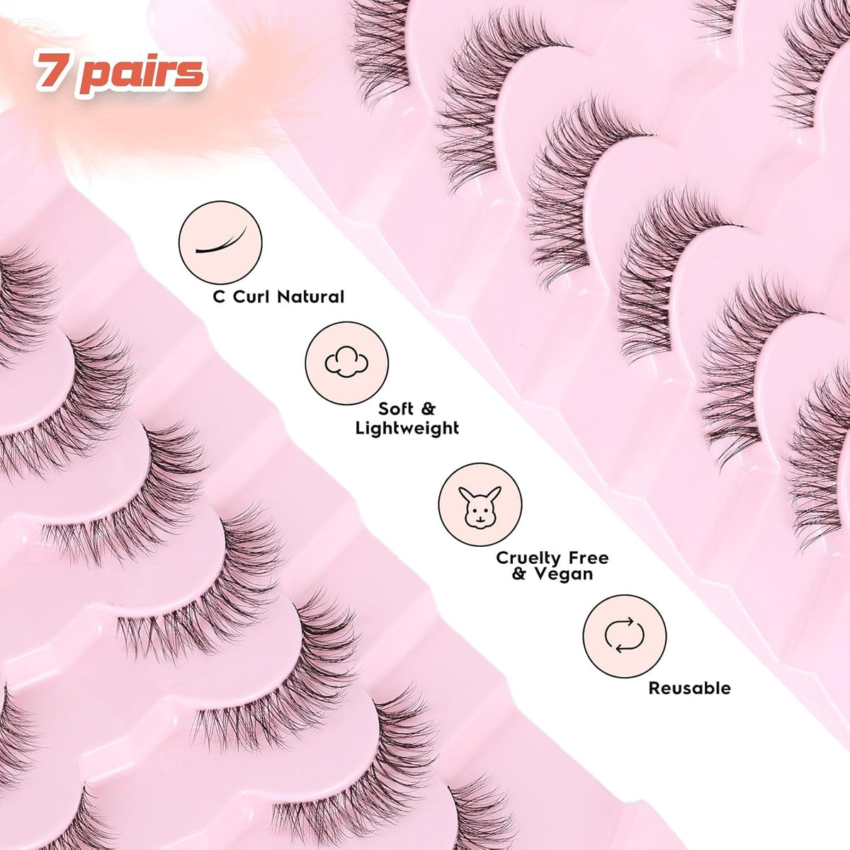 Lashes Natural Look False Eyelashes Wispy 13mm Eye Lashes Pack with Thin Cotton Band C Curl Fake