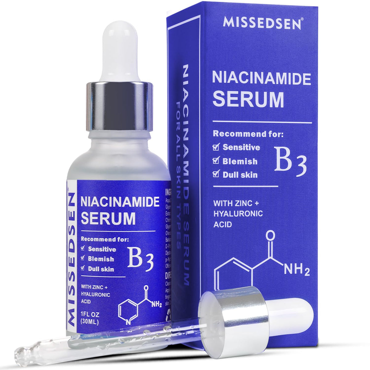 Niacinamide Serum for Face with Zinc & Hyaluronic Acid,Smoothes Wrinkles,Improves Elasticity,Firms