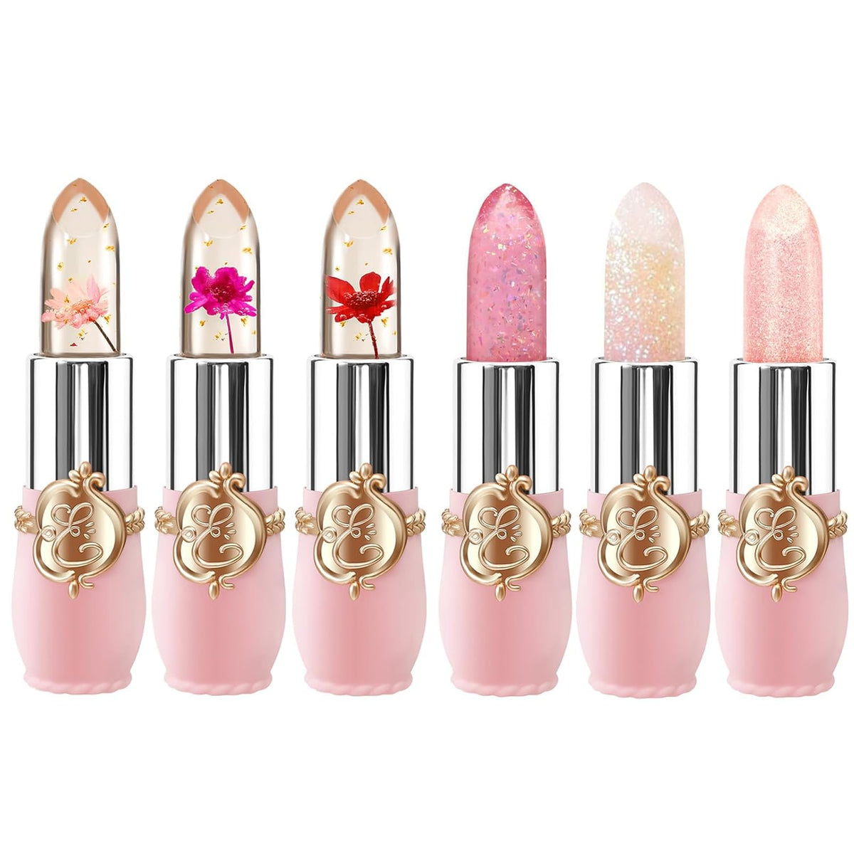 6 Pcs/Set Flower Jelly Lipstick Set Temperature Change Moisturizer Long Lasting Nutritious Shimmer