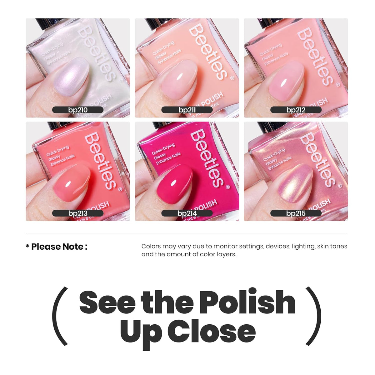 Beetles Nail Polish Set Heartbeat-6 Colors Hot Pink White Jelly Nude Pink Nail Polish Set Shimmer