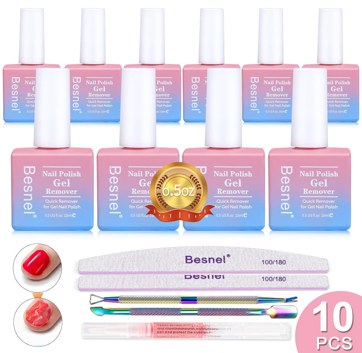 Gel Nail Polish Remover 10 Pack Professional Gel Polish Remover Non-Irritating Quick Easy, Nail
